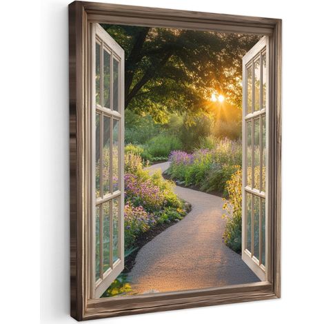 TABLEAU SUR TOILE Vue - Fleurs - Nature - Soleil - Chemin Toile Peinture 60x80 cm