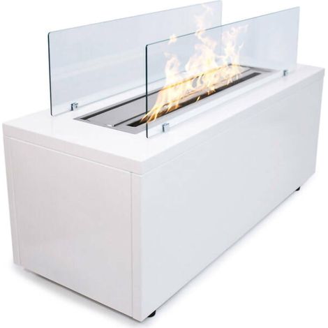Dmora - Bioethanol-Kamin Dsorrentin, Ökologischer Kamin, Rauchfreies Feuer, Heizung mit Ethanol, Made in Italy, 40x100 h40 cm, Weiß