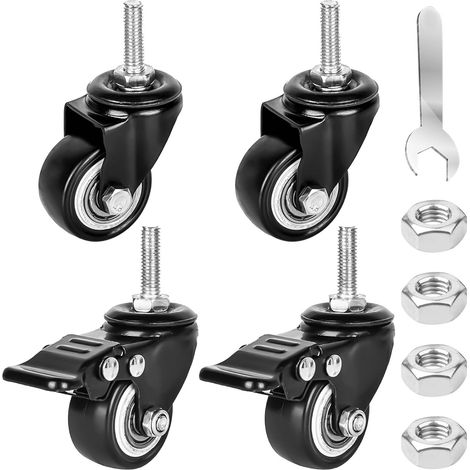 Lot de 4 roulette de meuble de 40 mm : vis M8 x 25 mm Roulettes fixes M8 et pivotantes pour charges lourdes et meubles 2 avec frein et 2 sans freins, 35 kg Rotation (1/5)