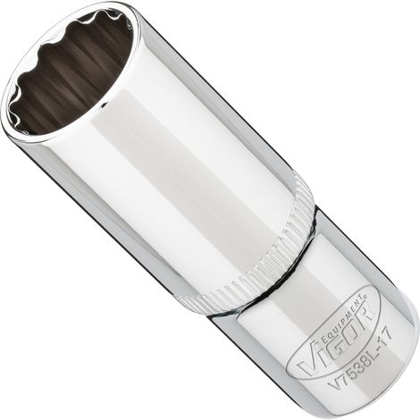 VIGOR Steckschlüsseleinsatz, lang, 3/8 (10 mm) Vierkant hohl, Außen Doppelsechskant Profil, SW 17 mm (1/3)