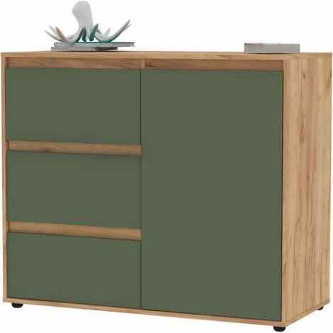 Domo Mea Madia Verde e Rovere - 100x40x82 cm - 3 cassetti 1 anta
