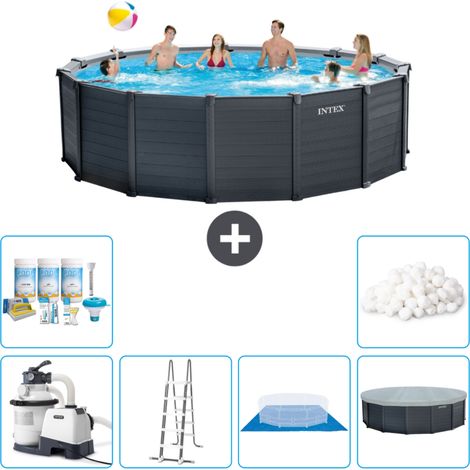 Piscine Intex Ronde Panneau Gris Graphite - 478 x 124 cm - Comprend des Accessoires CB41 (1/3)