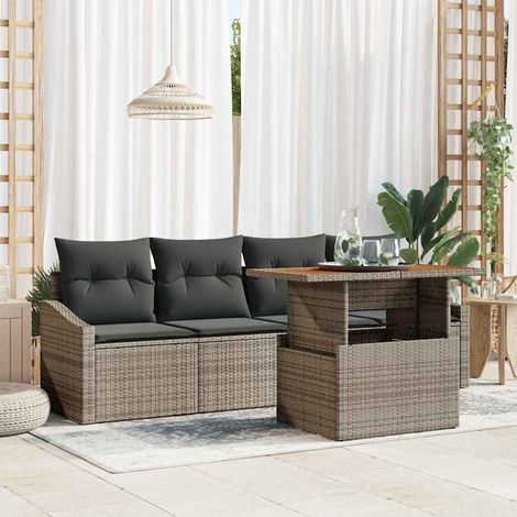 Conjunto de sofá de jardín 5 pcs Gris Poliratán (1/5)