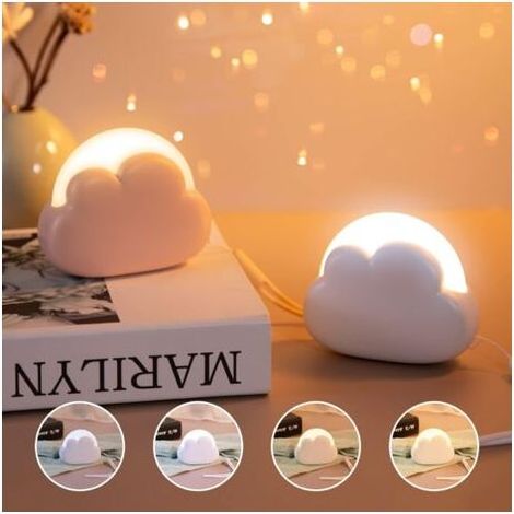 Veilleuse Enfant Nuage, Veilleuse Bébé Nomade, avec 4 Intensité et Lanière en silicone, Veilleuse Led Rechargeable, Lampe de Chevet pour Chambre d'Enfant, idéal pour Bébé et Maman(2 pi (1/5)