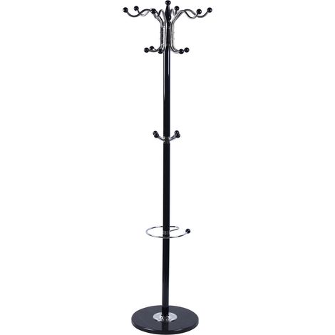 170cm Garderobenständer Garderobe Schwarzer Marmor Garderobe Kleiderbügel + 4 Ebenen 16 Haken Organizer Metallgestell (1/5)