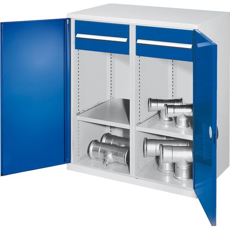Kappes Schwerlast-Beistellschränke mit Mitteltrennwand 1110x1000x600mm Doppelwandtüren Modell 77 enzianblau