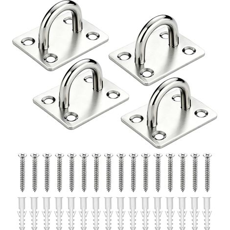 4 Pièces Crochet Plafond Forme U en Acier Inoxydable 304 avec Vis, Pontet Inox et Plaque à Oeil Robustes, pour Fixation Plafond ou Crochet Mural Visser (1/5)