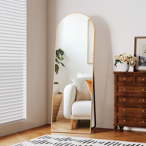 Ganzkörperspiegel, 150 x 50 cm, großer Standspiegel mit Aluminiumrahmen, Wandspiegel für Schlafzimmer, Wohnzimmer – Gold