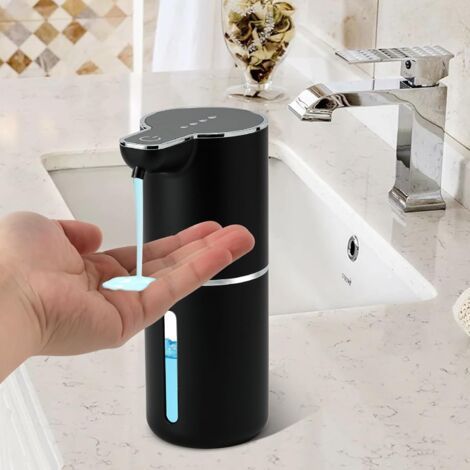QORVA-Distributeur de savon automatique rechargeable, distributeur de savon sans contact réglable à 4 niveaux pour cuisine, support mural réglable (noir)