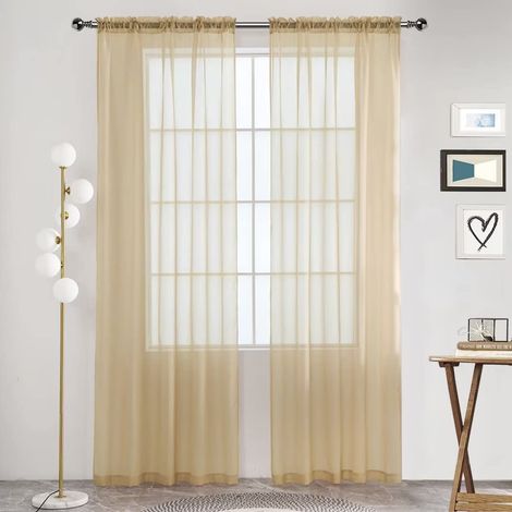 Rideaux en Voile Transparent avec Passe-Tringle pour Cuisine, Chambre à Coucher, Salon, Rideaux filtrant la lumière du Soleil, décoration d'intérieur Semi-Assortie, Beige, 132,1 x 183 cm (1/5)