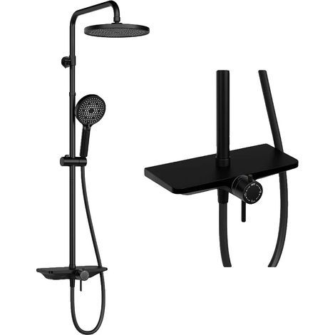 Duschsystem, Regenbrause, höhenverstellbare Schiene, Schwarz rund 25 cm (1/2)