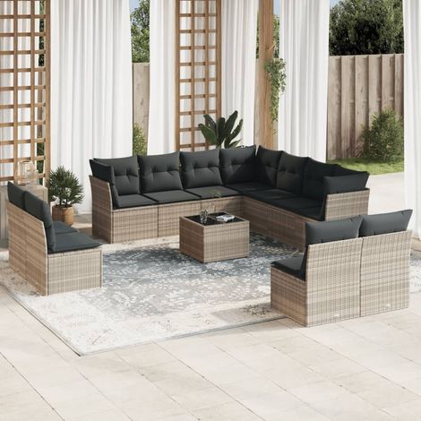 vidaXL Set Divano Giardino 12 pz con Cuscini Grigio Chiaro Polyrattan (1/3)
