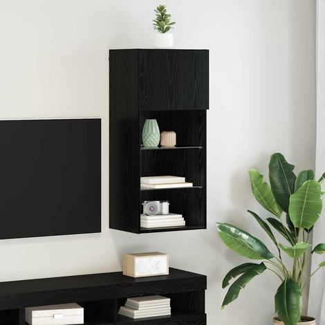vidaXL  Wall-mounted TV Cabinet  with LED Black Oak 40.5 x 30 x 90 cm