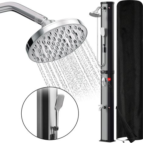 Jiubiaz Ducha solar plateada de 60 l con funda y ducha de mano: cómoda ducha exterior para jardín.