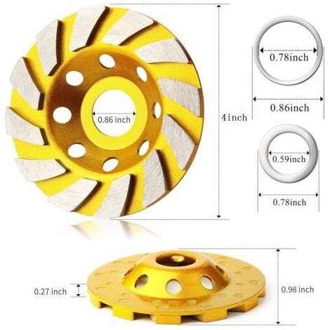 Lot de 3 meules diamantées pour meuleuse d'angle, 4 pouces, 12 segments, pour béton (1/3)