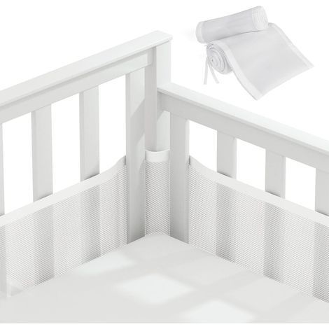 Lot de 2 protections de lit en maille respirante. tour de lit pour bébé. pour garçons et filles. 340/160 x 30 cm (blanc) (1/4)