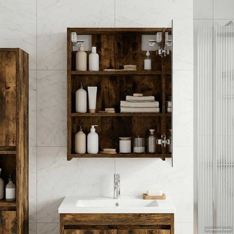 vidaXL Armoire Miroir de Salle de Bain Chêne fumé 43 x 16 x 62.5 cm