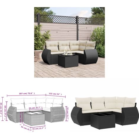 5-tlg. Garten-Sofagarnitur mit Kissen Schwarz Poly Rattan - Gartenmöbel Set - Outdoor Möbel - Rattan Gartenset - Lounge Set - Esstisch Set - Home & Living (1/3)