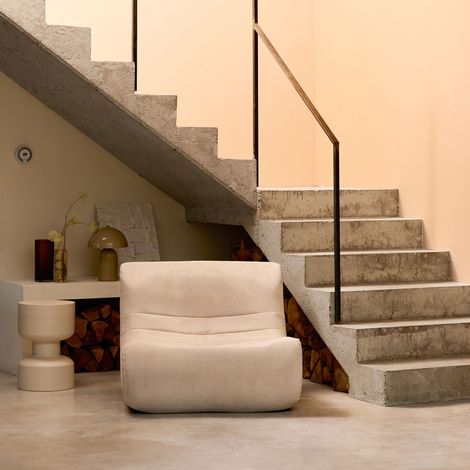 Fauteuil chauffeuse en velours style contemporain 1 place beige (1/5)