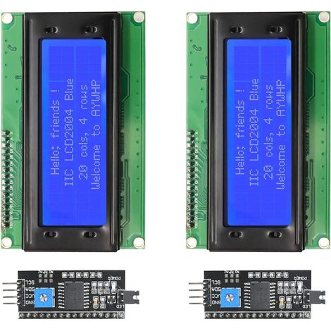 Lot de 2 modules d'affichage LCD 20 x 4 2004 avec interface TWI IIC I2C – Écran LCD bleu 5 V compatible avec Pico, ESP32 (1/5)