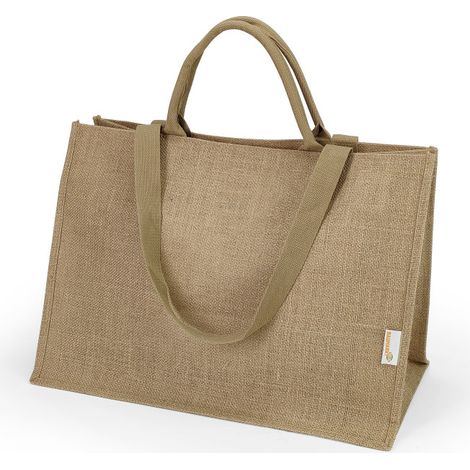 Einkaufstasche mit vier Tragegriffen Jute beige 50 x 25 x 35 cm