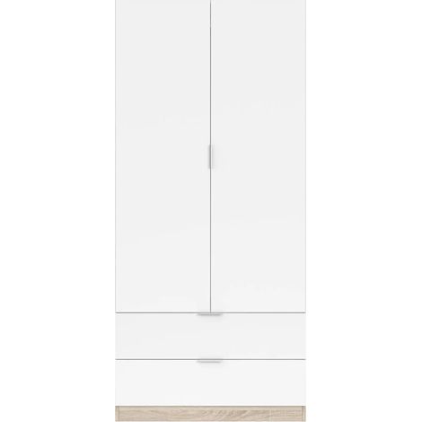 Armario 2 puertas abatibles 2 cajones acabado roble canadian/blanco artik, 180cm(alto) 81cm(ancho) 52cm(fondo)