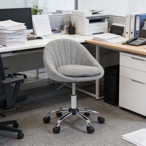 Sillón de oficina giratorio 360°, con acolchado, altura ajustable, base metálica, 5 ruedas, gris