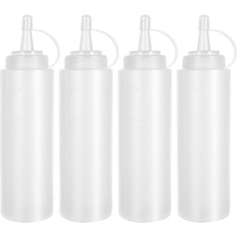 Lot de 4 flacons souples à bouchon pour condiments, 250 ml, pour vinaigrette, huile d'olive, sauce, ketchup, etc.