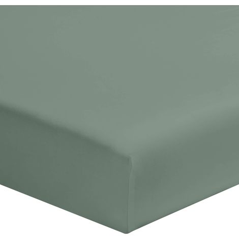 Drap housse vert de gris 100% coton bonnet 30 cm 80x190 cm (1/2)