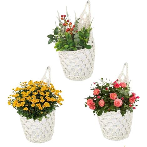 3 Pièces Porte-Plantes, Suspendus en Macramé, Fleurs Suspendus en Macramé, Convient pour l'Intérieur Et l'Extérieur, Plafonds, Jardins, Balcons, Salons Et Décoration Murale (1/5)