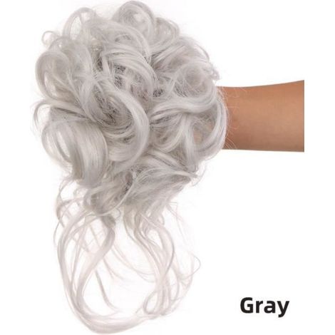 Gris--Extensions De Cheveux Synthétiques Pour Femmes, Faux Chouchou, Blond, Noir, Chignon, Frisé, Donut (1/4)