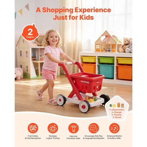 Chariot de Courses pour Enfants, Chariot de Supermarché Jouet en PP, avec Scanner, Aliments Factices, Lumières et Sons, Jeu d'Imita… (1/5)