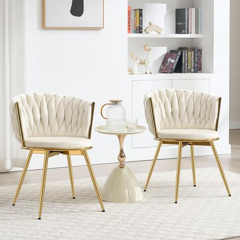 WOLTU - Sillón giratorio tapizado moderno, 2 unidades, para escritorio de oficina, terciopelo, color beige (1/5)