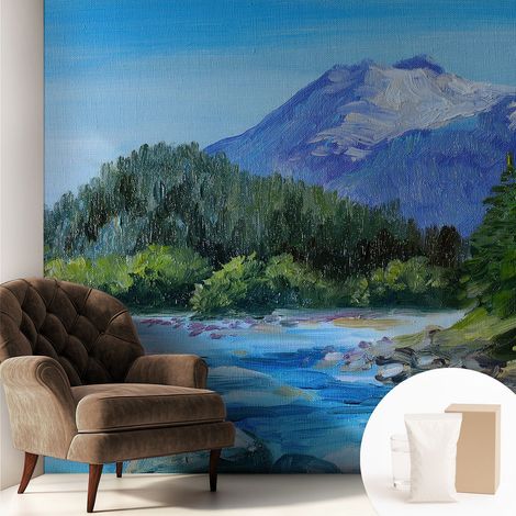 Papier peint intissé mural avec imprimé pour décoration pour salon pour chambre à coucher pour entrée Paysage de montagne 250x250 cm (1/5)
