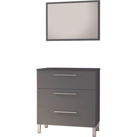 ONDEE ZEN - Meuble à poser PALLAS - 80cm - Gris - Plan vasque noir - PEFC (1/2)