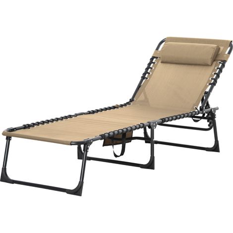 Outsunny Sdraio da Giardino Pieghevole con Schienale a 5 Reclinazioni Beige
