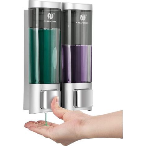 Seifenspender – Doppelbehälter – Wandmontage ohne Bohren – Für Duschgel und Shampoo – Für den privaten und gewerblichen Gebrauch – Transparent – 200 ml (1/5)