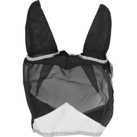 Masque anti-mouches en maille fine respirante pour cheval, protège des morsures, avec oreilles et nez long, noir et gris, taille M (1/5)