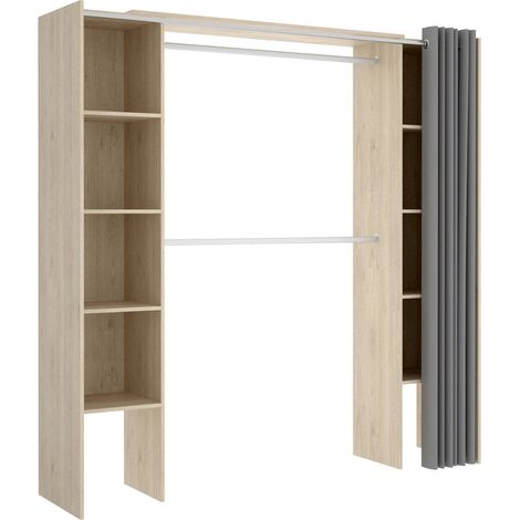 Dmora - Guardaroba grande Manaslu, Mobile camera da letto, Cabina armadio portabiti, Armadio appendiabiti, 180x50 h205 cm, Rovere