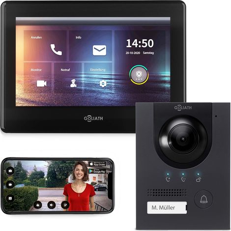 GOLIATH PRO IP Video Türsprechanlage mit App  Anthrazit  1-Familie  7 Zoll  Aufputz  180°
