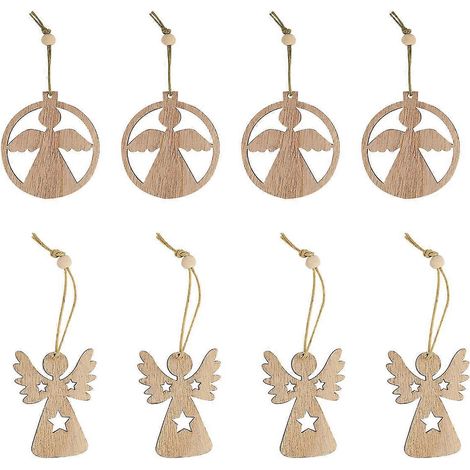 1 ornement décoratif suspendu en bois en forme d'ange avec cordon et pendentif en bois-5X5X0.3CM (1/3)