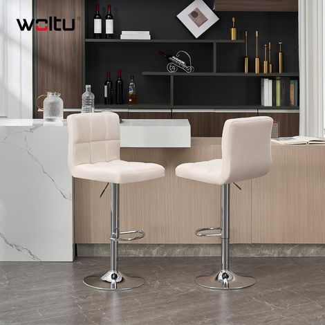 WOLTU Juego de 2 Taburete de Bar Taburete de Altura Ajustable 93-114 cm Taburete Lino Silla de Cocina Tasburete Alto para Cocina Bar Comedor Crema (1/5)