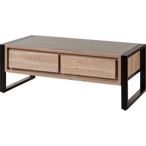 Tavolino da salotto in legno di acacia / legno riciclato 120x60x45 laccato naturale DENVER 120