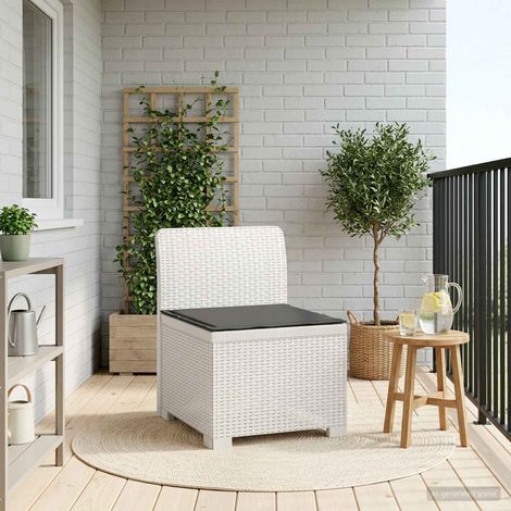 Canapé de jardin 1 place modulable aspect rotin en PP blanc avec coussin anthracite - PANGIVO (1/5)