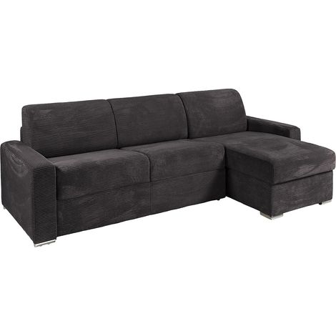 Divano letto angolare reversibile express in Velluto a coste Grigio Letto 140 cm Materasso 14 cm - CALITO