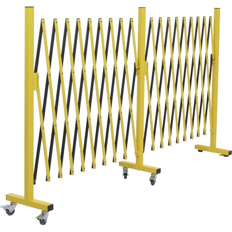 Barrière de sécurité extensible avec roulettes grille accordéon mobile 110x60-500cm en aluminium jaune et noir 040008748