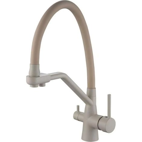 Robinet de cuisine moderne en cuivre (marron) avec système de purification d'eau potable, douchette extractible, eau chaude et froide pure. (1/5)