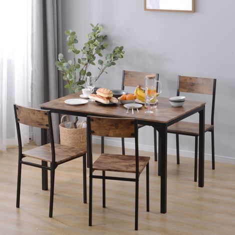 MEUBLIV Ensemble salle à manger 1 table et 4 chaises marron vintage gain de place (1/5)