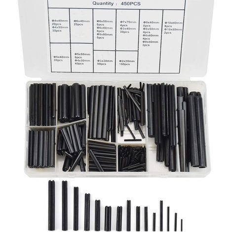 450 PCS Assortiment de Goupilles élastiques Acier, Φ 2.0-10 mm Kit D'assortiment D'épingles à Ressort Fendue en Acier Inoxydable (1/5)