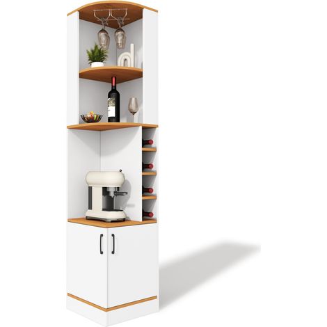 CHICFURN Mobile bar angolare 40x40x182 cm in MDF bianco con portabicchieri e contenitore (1/5)